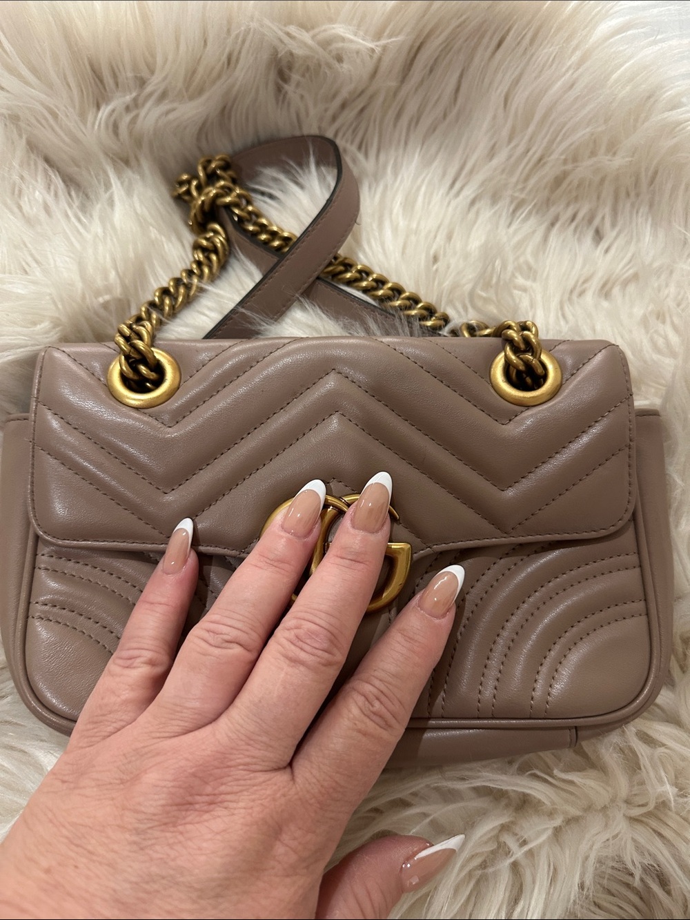 Quilted Chain Shoulder Bag in Taupe